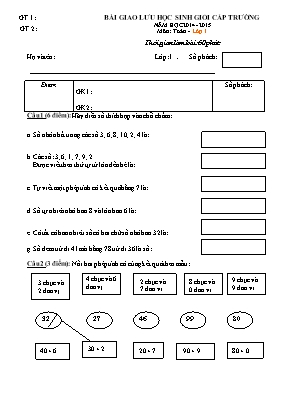 Bài giao lưu học sinh giỏi cấp trường môn Toán Lớp 1 - Năm học 2014-2015